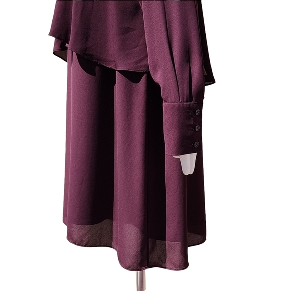WHO WHAT WEAR WWW Burgundy Chiffon Caplet Dress L Cape Long Sleeve MODEST - Picture 10 of 16